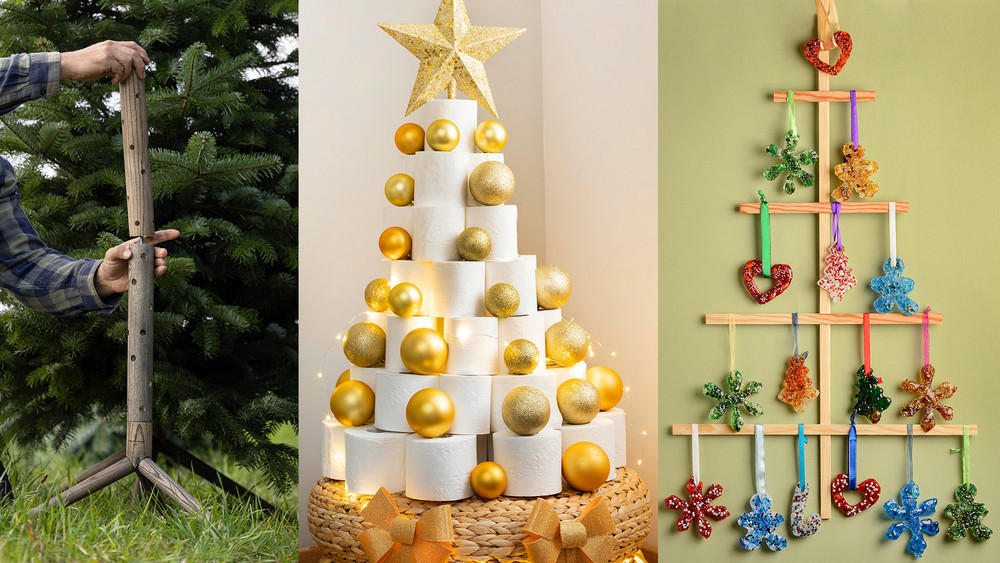 Alternative Weihnachtsbäume Keinachtsbaum, an der Wand und kopfüber
